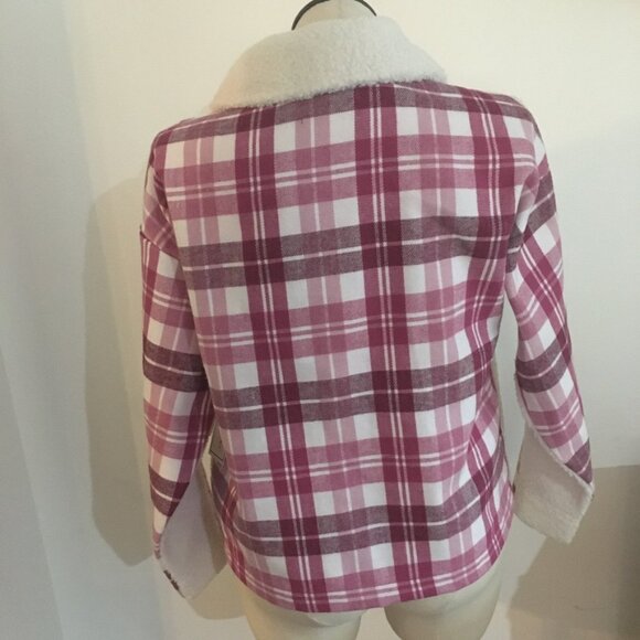 Flannel and Faux Sheepskin Button Up Jacket Pink Plaid Size Medium NWT - Picture 2 of 6